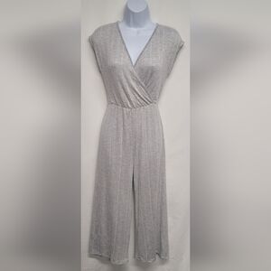 Caution To The Wind S Grey Pinstriped Textured Jumpsuit Tie Back